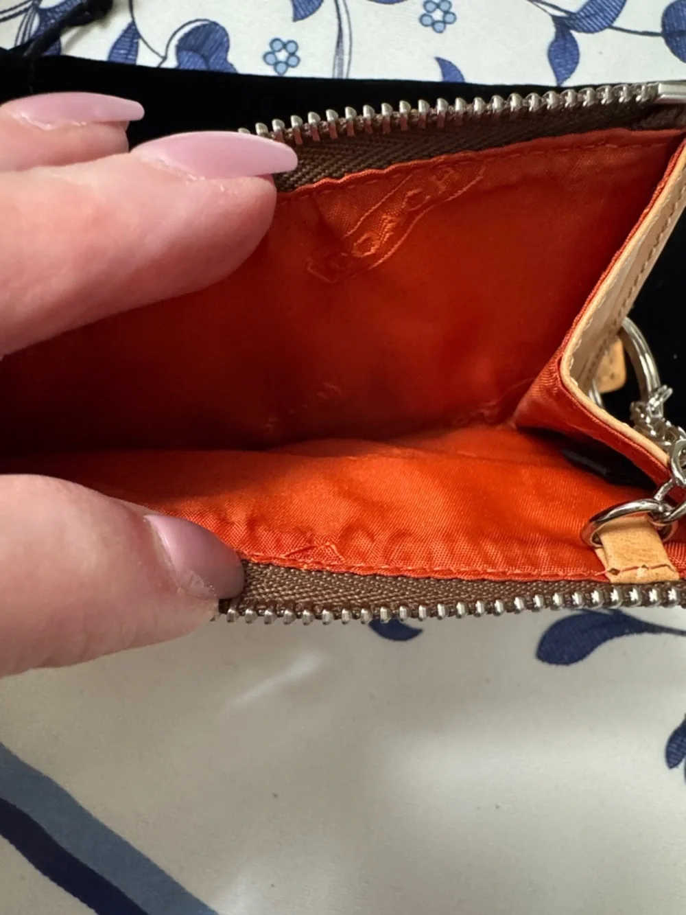 Coach Brown Signature Canvas Card Case with Tan Leather Trim and Key Ring NWT - Picture 5 of 10